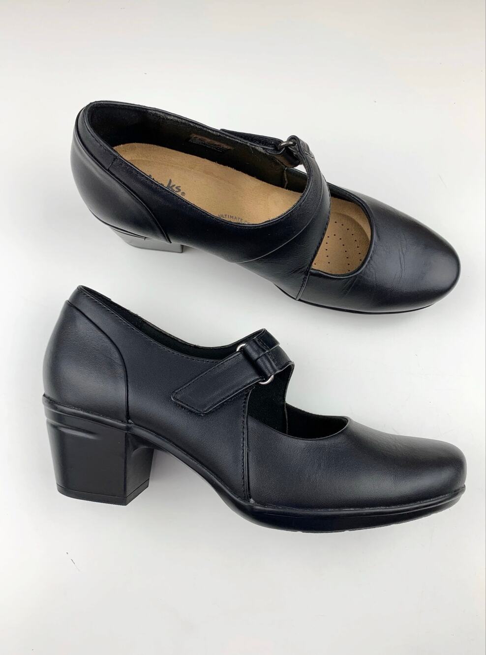 Clarks Emslie Lulin Mary Jane Pumps Black Leather Comfort Shoes Women's 7.5